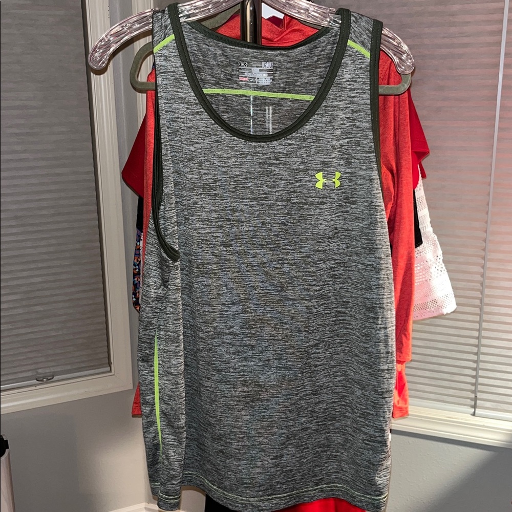 Under Armour Heather Gray Tank with Neon Highlights, Size Large